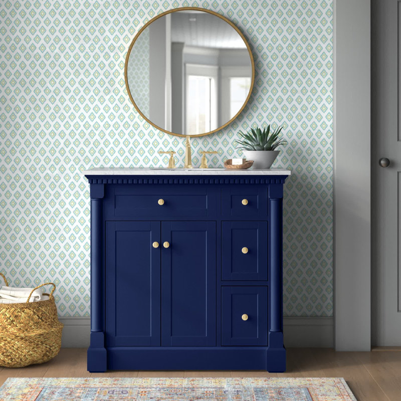36'' Single Bathroom Vanity with Marble Top, Blue