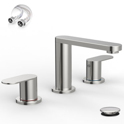 8 In. Waterfall Widespread 2-Handle Bathroom Faucet With Pop-Up Drain Assembly In Brushed Nickel
