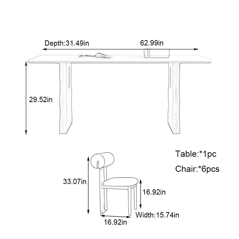 Ensemble de table de salle à manger à support complet blanc mat, H 29,52 po x L 62,99 po x l 31,49 po