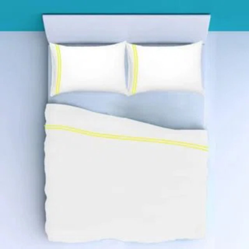 500TC Cotton Double Embroidery Sateen Solid Cotton 4 Piece Sheet Set Fitted Sheet Fits Upto 16" Deep Pocket, White Border