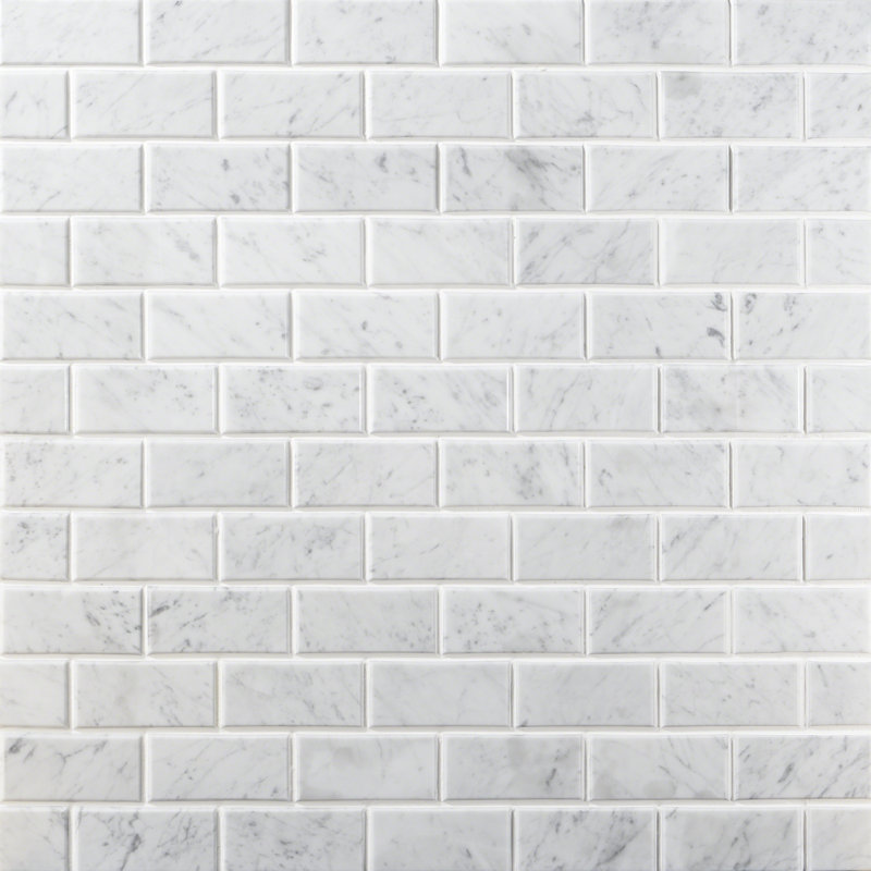 Carreau de mosaïque de marbre et de mur chanfreiné 2 po x 4 po, Marbre de Carrare blanc