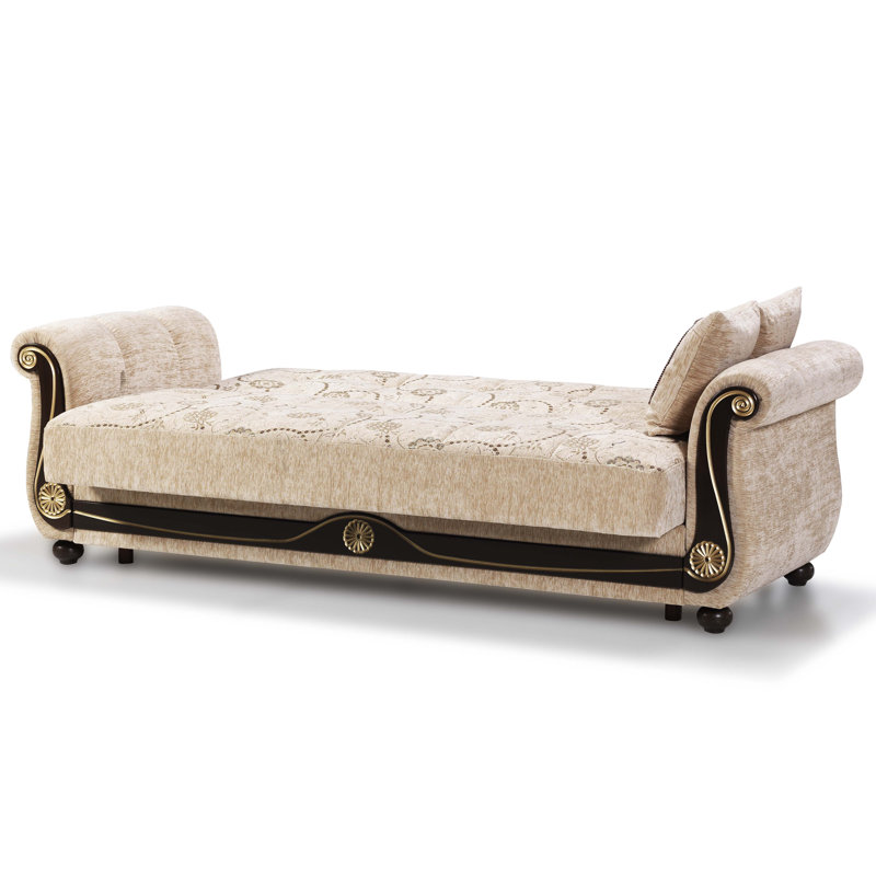 Beige Twin Fabric Inner-Spring Sofa Bed with Storage