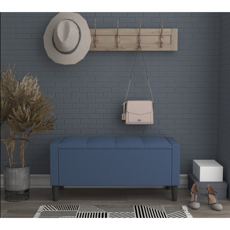 Friesen Polyester Blend Upholstered Storage Bench, Denim Blue, 19.4" H x 42" W x 18.3" D