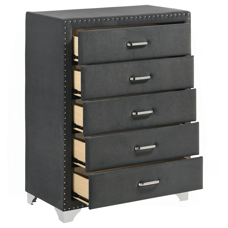 Commode de chambre à 5 tiroirs grise