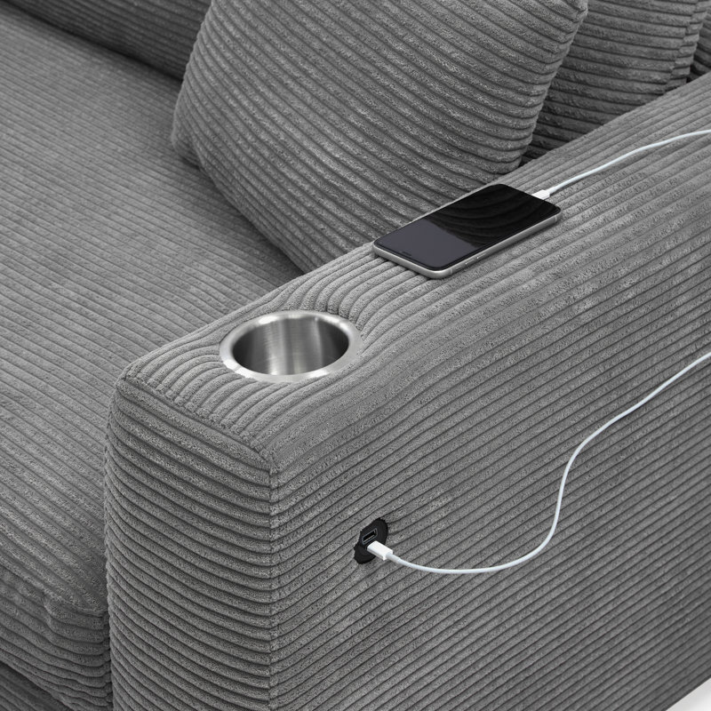 Canapé modulaire surdimensionné confortable avec des fonctionnalités avancées pour le salon, Gris