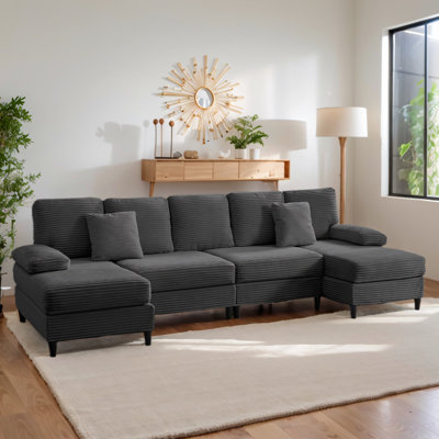 6 Seat U-Shaped Sectional Sofa With Double Chaises And Pillow,111" Wide Modern Soft  Corduroy Sectional Couches For Living Room,Loft, Apartment