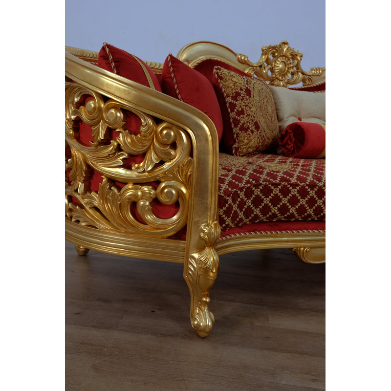 Velvet Sofa, Red/Gold Velvet