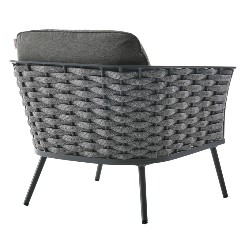 Modway Stance 3 Piece Outdoor Patio Aluminum Sectional Sofa Set, Charcoal, Gray