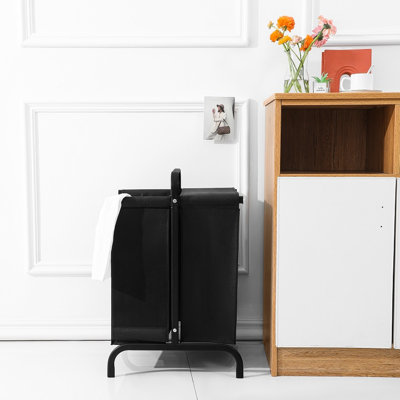 Grand panier à linge 110L 2 avec couvercle, cartes de tri, noir pour vêtements, panier à linge, rangement