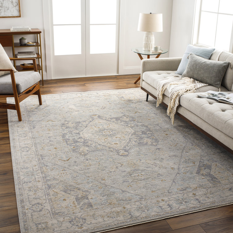 Don Oriental Machine Woven Polyester Area Rug in Gray/Slate