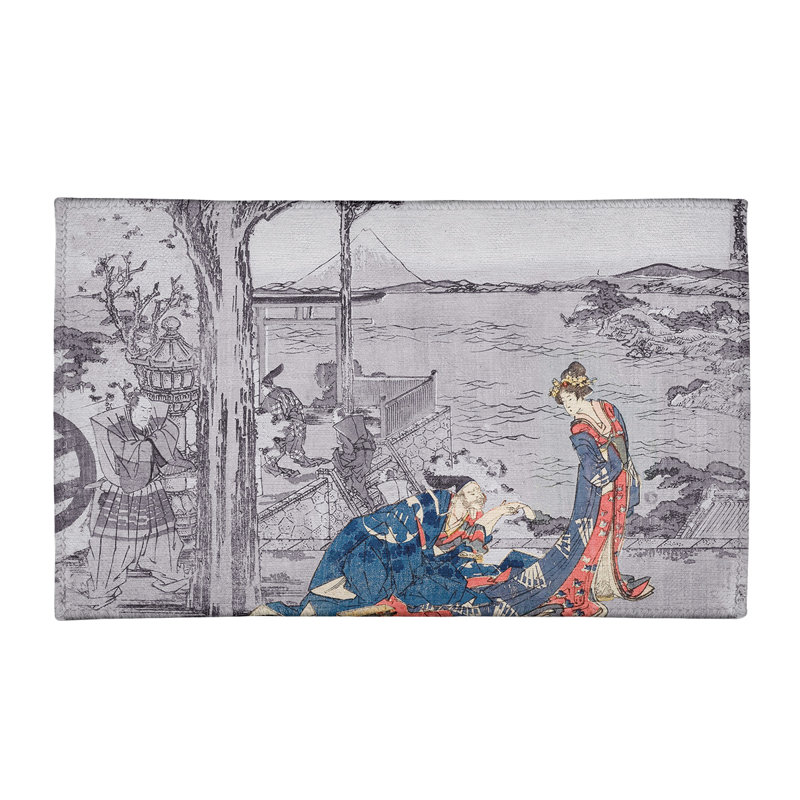 Tapis gris/bleu de chenille japonaise courtesan, Rectangle 3 pi x 5 pi