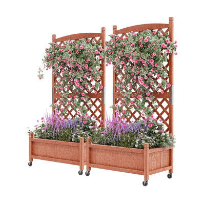Wood Raised Garden Bed With Adjustable Trellis & Wheels