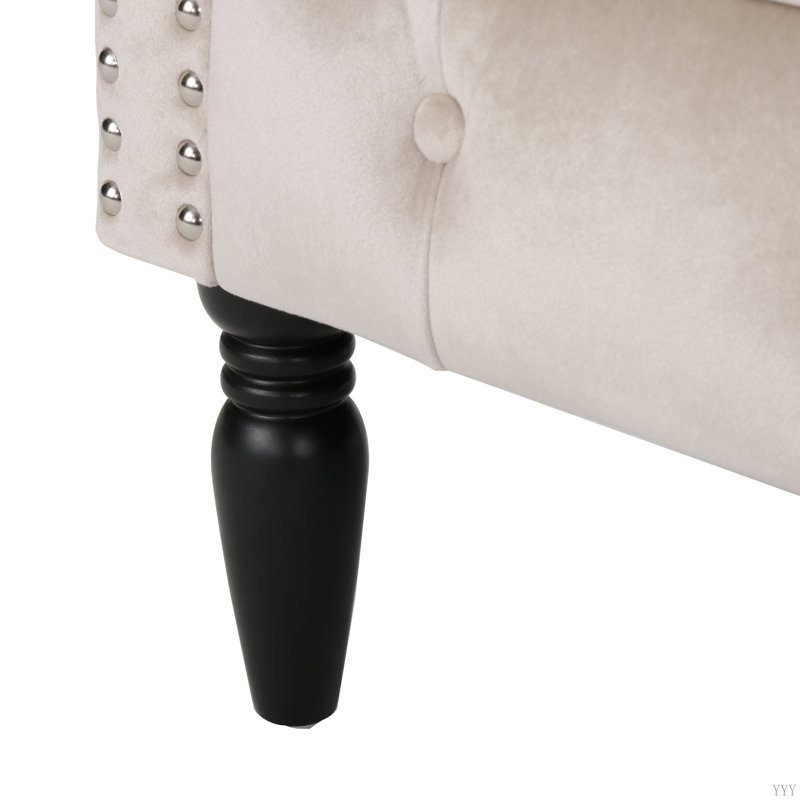 Fauteuil Chesterfield capitonné Valli, Velours champagne