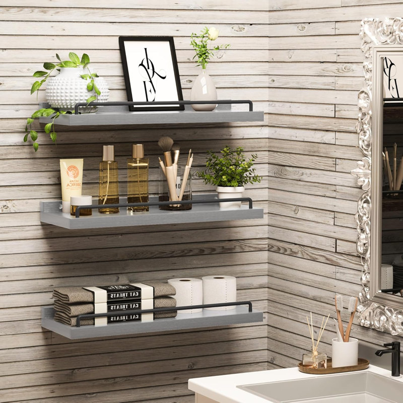 Talissa 3 Piece Wood Floating Shelf, Gray/Black
