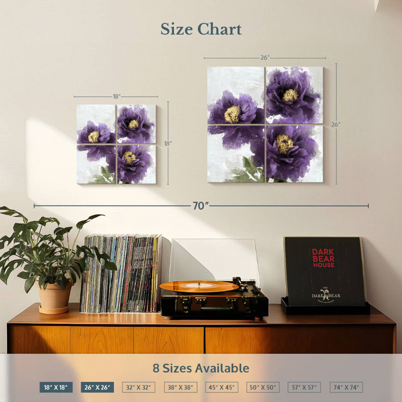 Harnek mauve en fleurs I, H 18 po x l 18 po