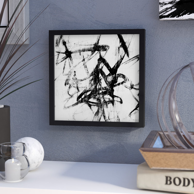 « monotype scribble i », reproduction d’art encadrée, H 12 po x l 12 po x P 1,5 po