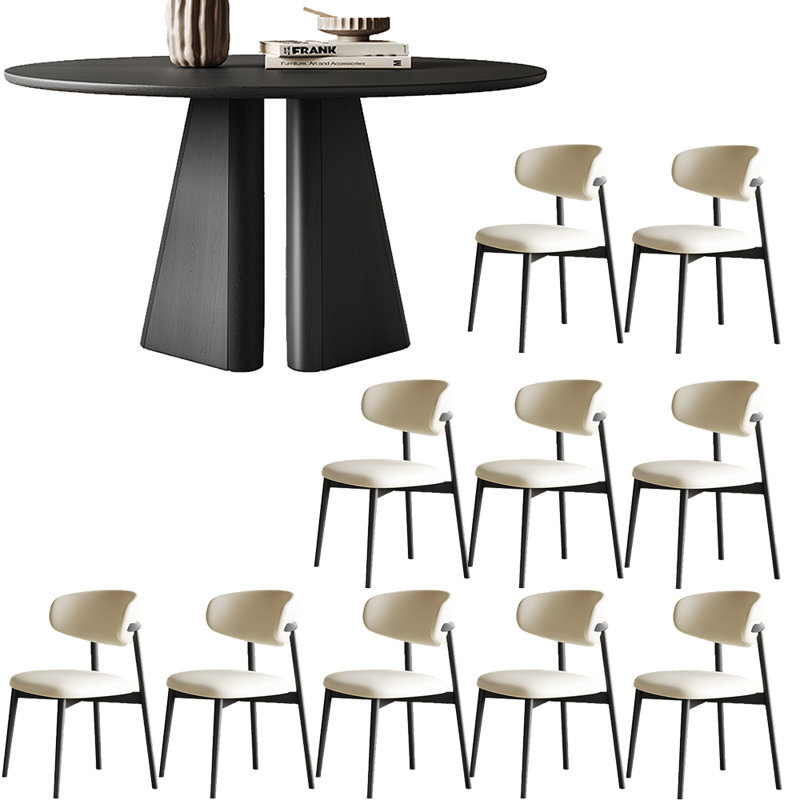 Italian-style black solid wood dining table set, 29.5"H x 62.9"L x 62.9"W