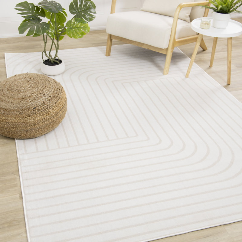 Ishant Cream Beige Boho Washable Area Rug, Rectangle 5'3" x 7'7"