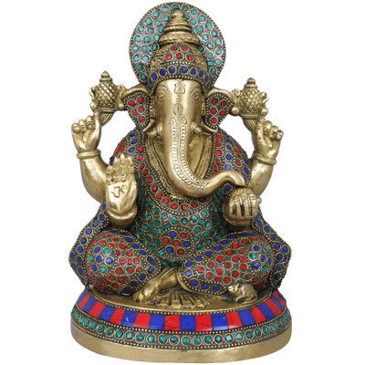 Figurine incrustée de seigneurs Ganesha en laiton