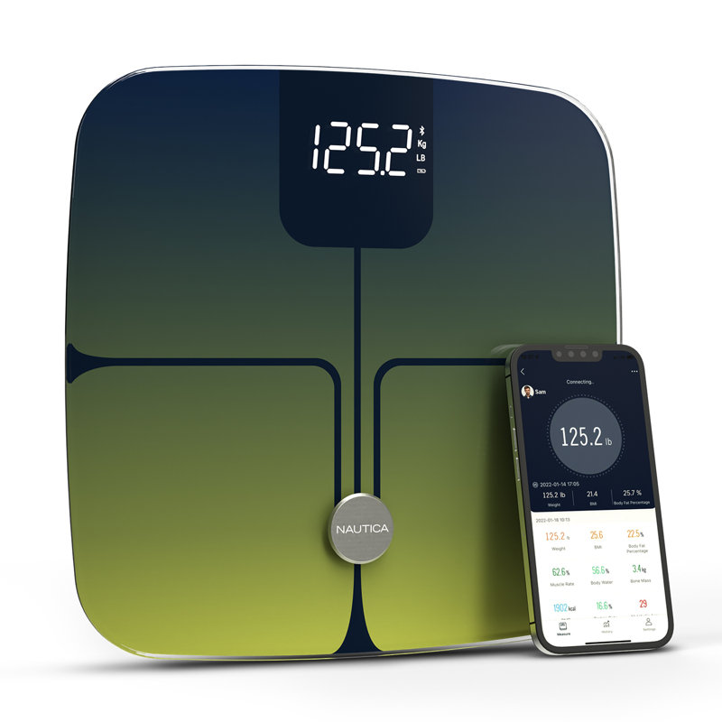 Nautica Smart Digital Glass Body Analysis Scale, Navy Green
