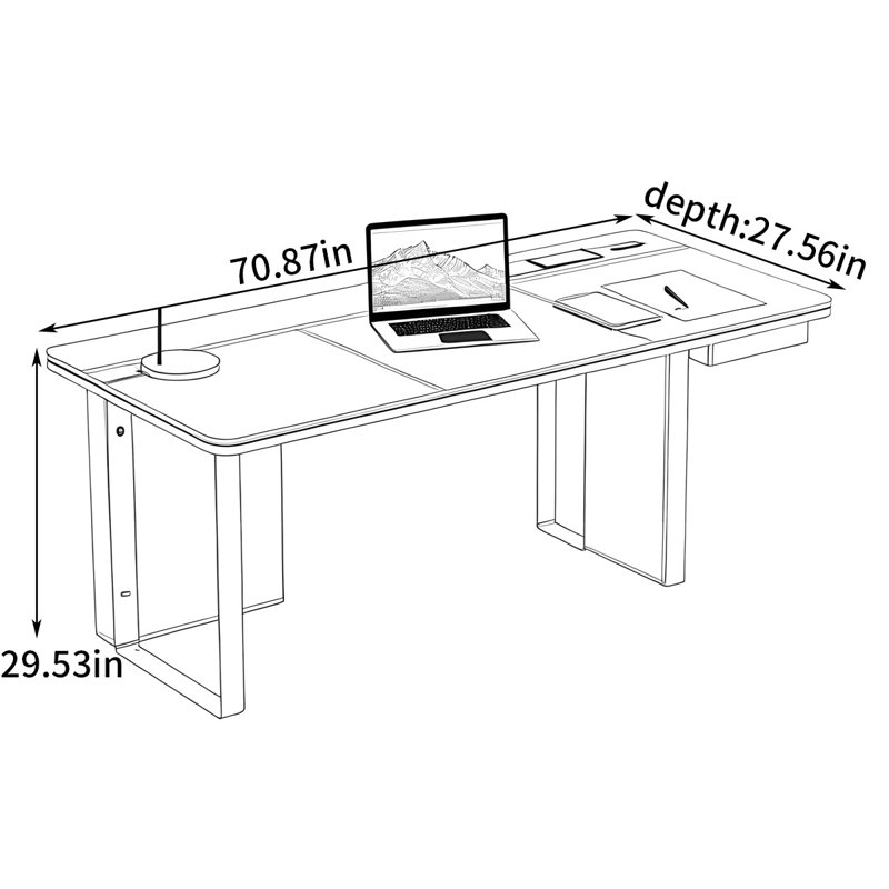 Modern minimalist luxury writing desk, 29.53" H x 70.87" W x 27.56" D