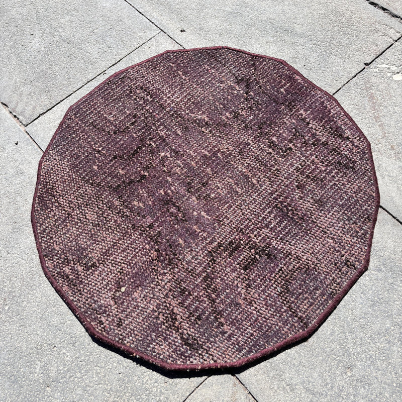 Vintage Small Turkish Rug in Brown Ideal for Kitchen or Door Mat with Personalized Design