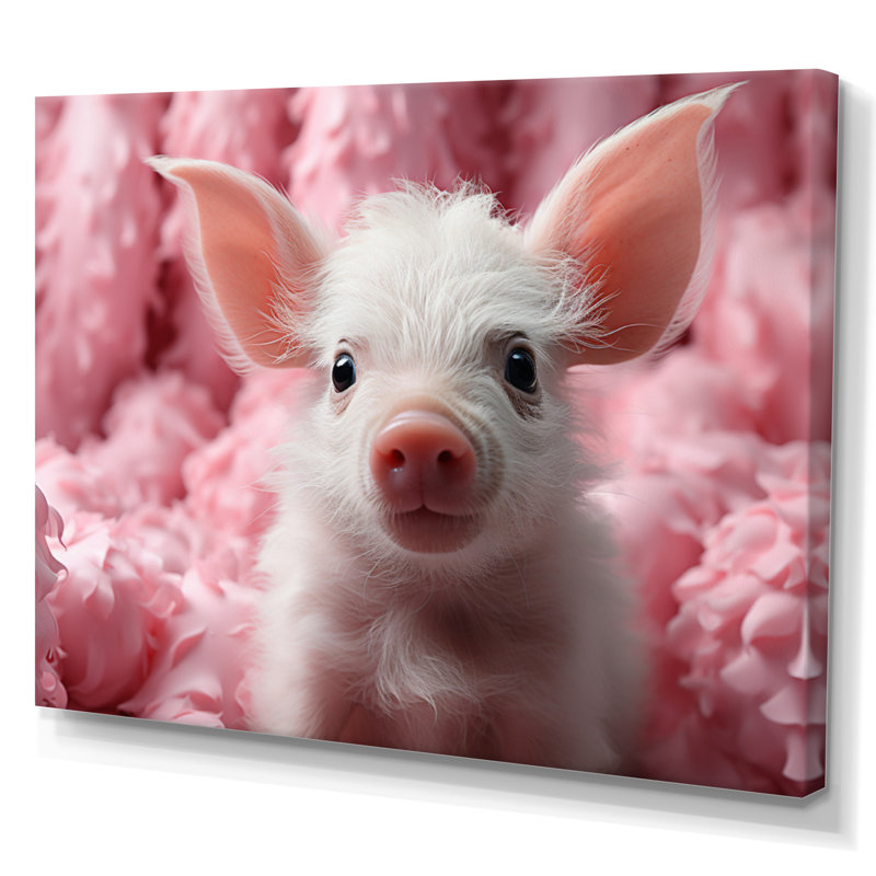 «Pink Curious Pig II», reproduction sur toile, H 30 po x l 40 po x P 1,5 po, Toile tendue