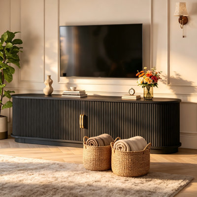 Meuble télé 66,9 po avec portes à lattes coulissantes en bois pour téléviseur de 75 po ou moins