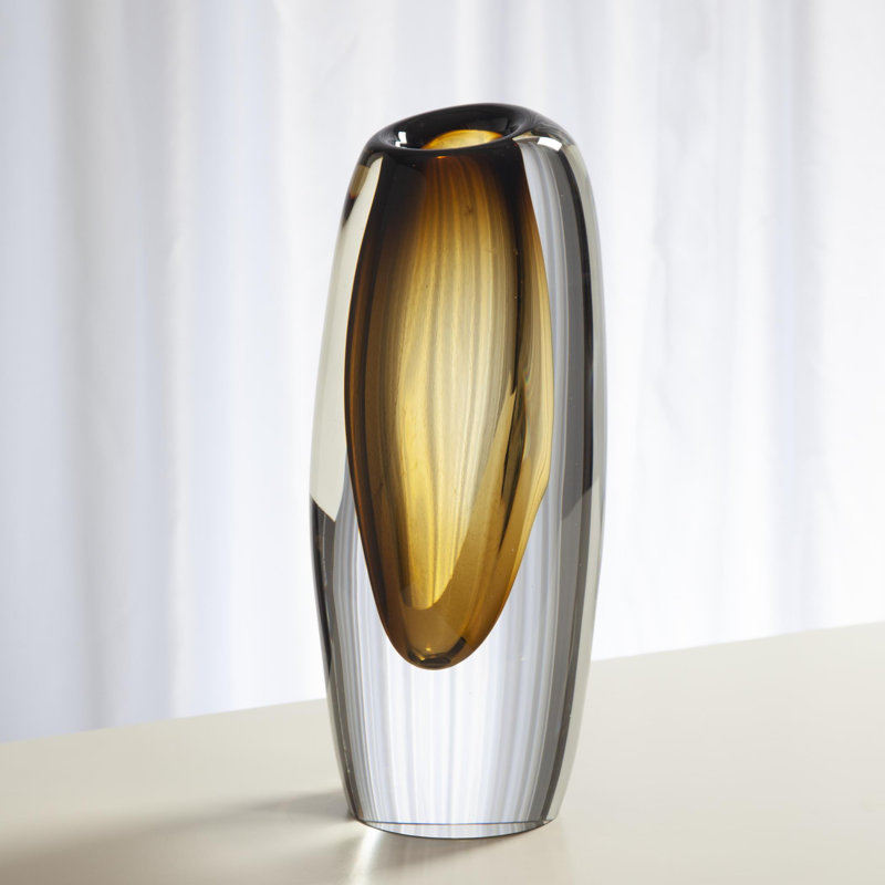 Offset Vase-Moss Green-Lg, 13" H x 6.25" W x 4" D