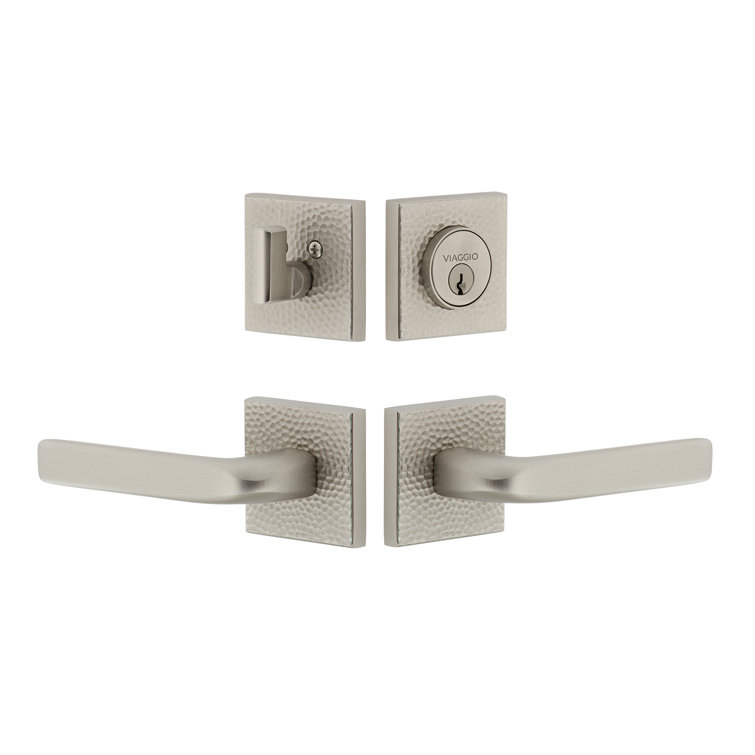 Viaggio Quadrato Hammered Texture Rosette Complete Entry Set with Bella Lever