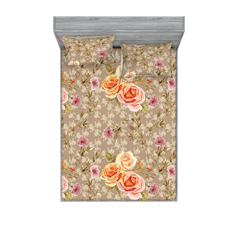 Drap-housse et taies décoratives 3 pièces Ambesonne, Ensemble de draps pour lit double avec 2 taies d'o