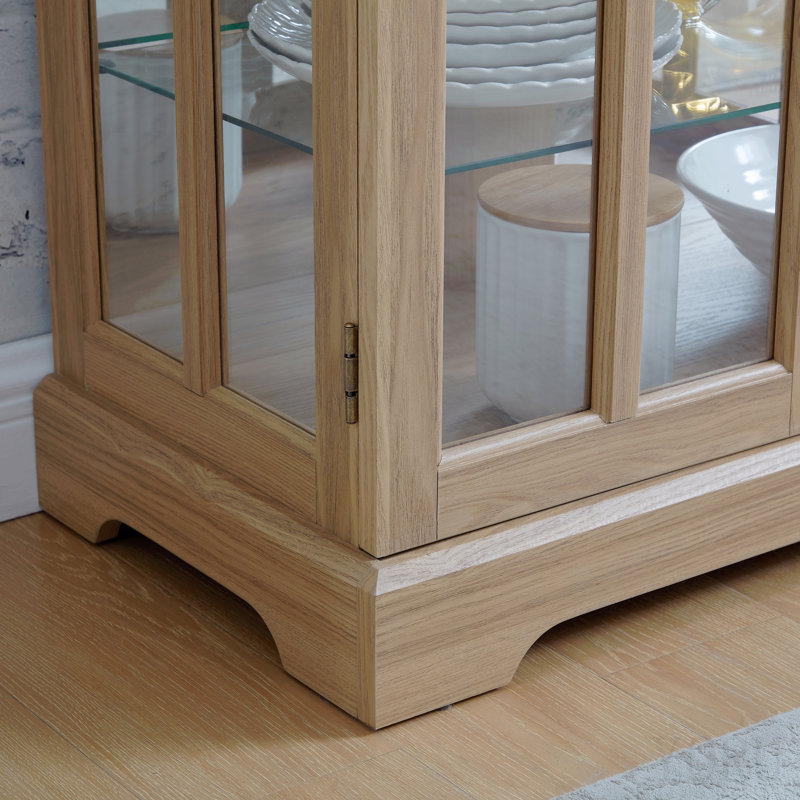 Vitrine vintage avec portes en verre - vitrine antique pour objets de collection, quatre tablettes réglables, ampoule E26 incluse, parfaite pour la maison ou le bureau - chêne