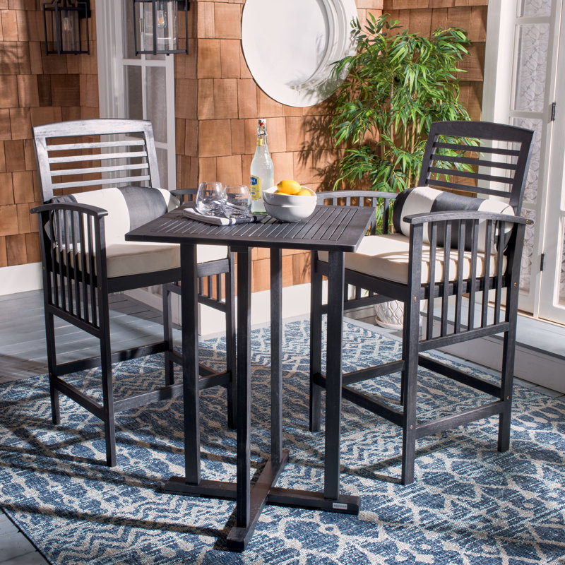 Kirsta 2 - Person Wood Patio Dining Set with Square Table , Cushions Included, Black Frame/Beige Cushion