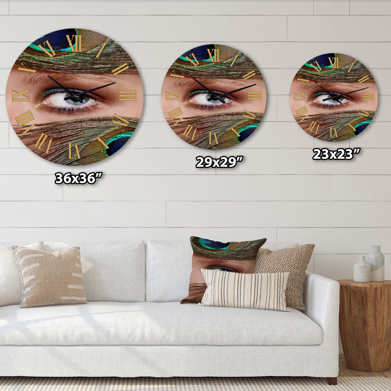 Oeil et plumes de paon - horloge murale bohémienne et éclectique, Moyenne