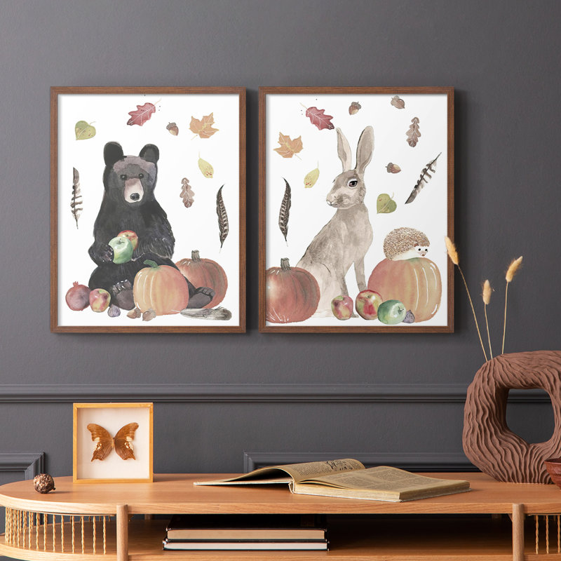 «CuteAutumnForestI», reproduction encadrée de qualité supérieure - prête à être accrochée - aucun clou requis - aucun clou requis
