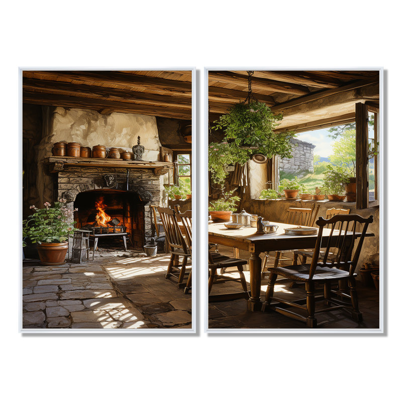 Naquin - Ensemble de 2 impressions sur toile de paysages de ferme, 36" H x 48" W, Impression encadrée flottante, White