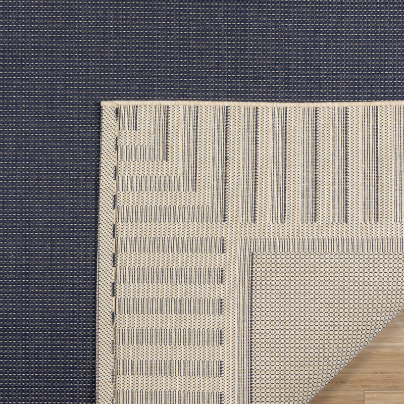 Solterra Cabana Navy Blue Beige Cream Modern Stripe Border Flatweave Polypropylene Indoor/ Outdoor Area Rug