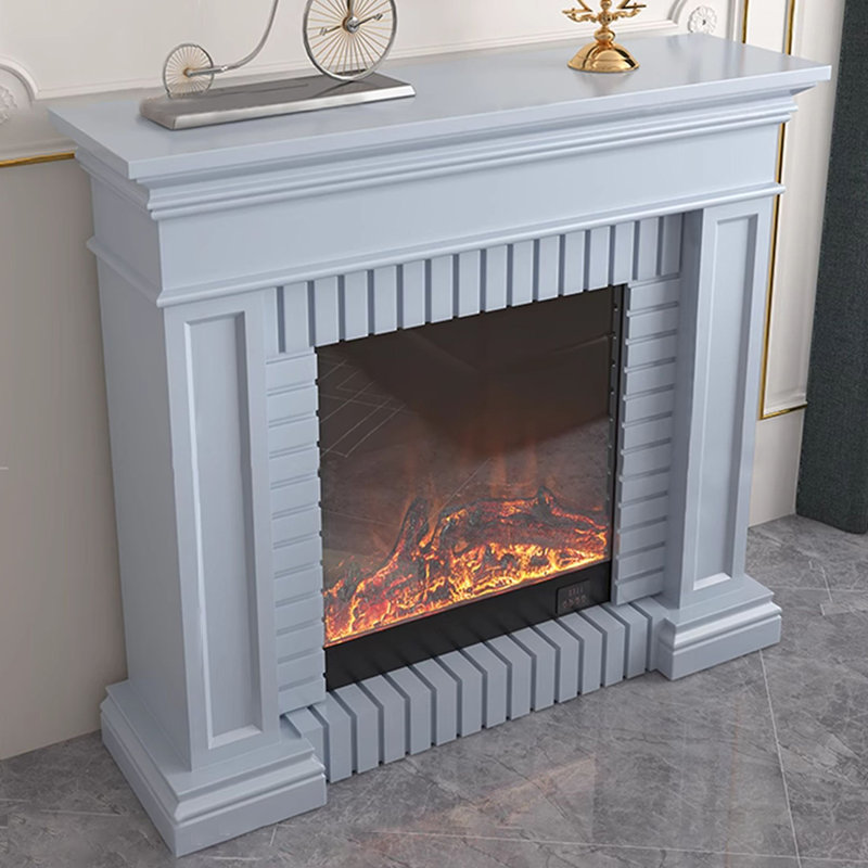 Light Gray Solid Wood Electric Fireplace, Light Gray