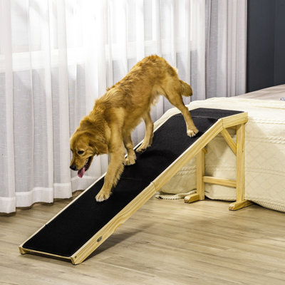 Rampe pour animaux de compagnie en bois naturel 74 po x 16 po x 25 po, surface antidérapante L 74 po x l 16 po H 25 po, antidérapante