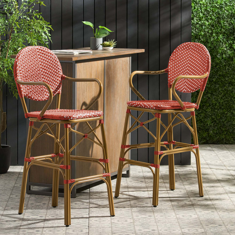 Ensemble de 2 tabourets de bar d'extérieur en osier et aluminium 29,5 po, Rouge