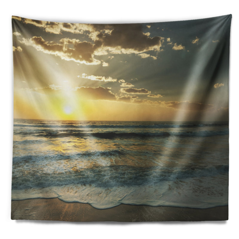 Tapisserie sombre plage et vagues au coucher du soleil, H 68 po x l 80 po