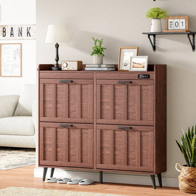 47.24"W Shoe Storage Cabinet with 4 Flip Drawers, Holds Up to 30 Pairs, Built-in Plug-in Deodorizer