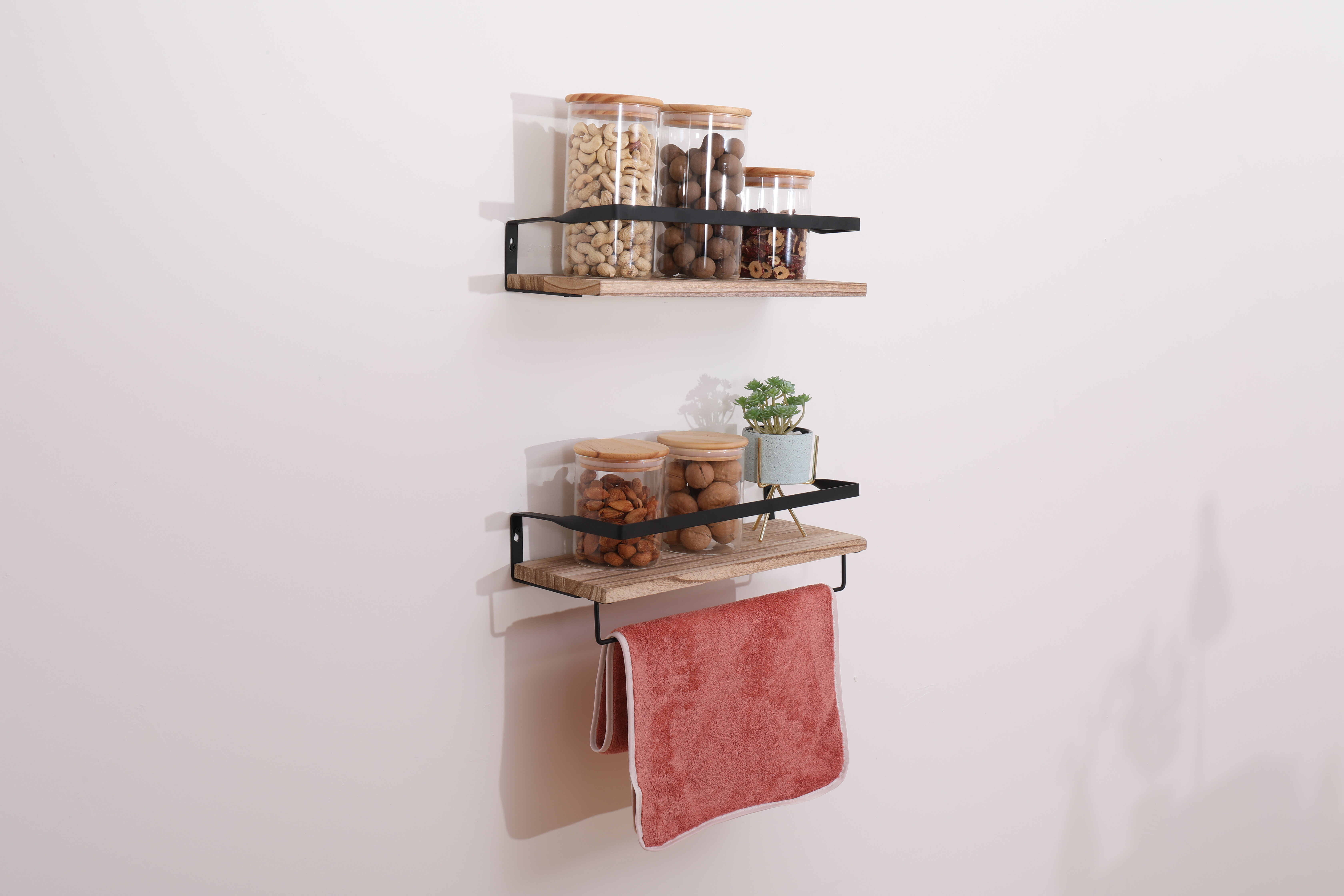 Gracie Oaks Cafferkey Paulownia Solid Wood Floating Shelf with Towel ...