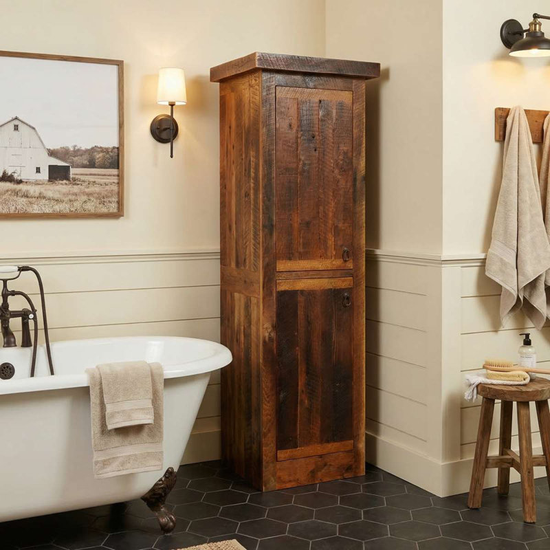 Fireside Lodge Barnwood Linen Cabinet - 18-inch Width - Two Single Doors - Hinged Left, 78" H x 18" W x 25" D, Hinges on Left