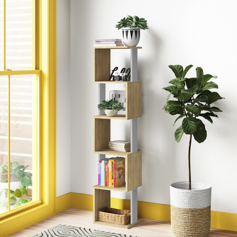 Chane Wall-Mounted Bookcase with 5 Shelves | Modern Storage Unit for Home or Office, Oak/White