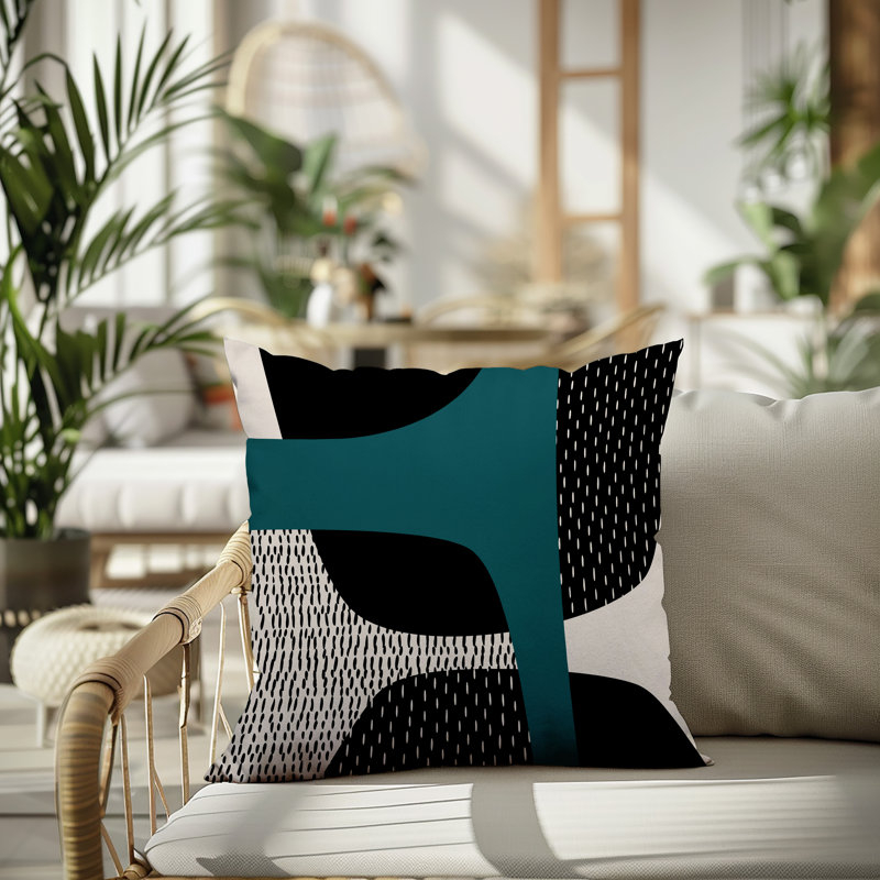 Coussin carré intérieur / extérieur pia, H 15 po x l 15 po, Émeraude / noir / blanc cassé