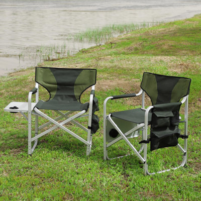 1-piece Padded Folding Outdoor Chair with Side Table and Storage Pockets,Lightweight Oversized Directors Chair for indoor by Arlmont & Co.