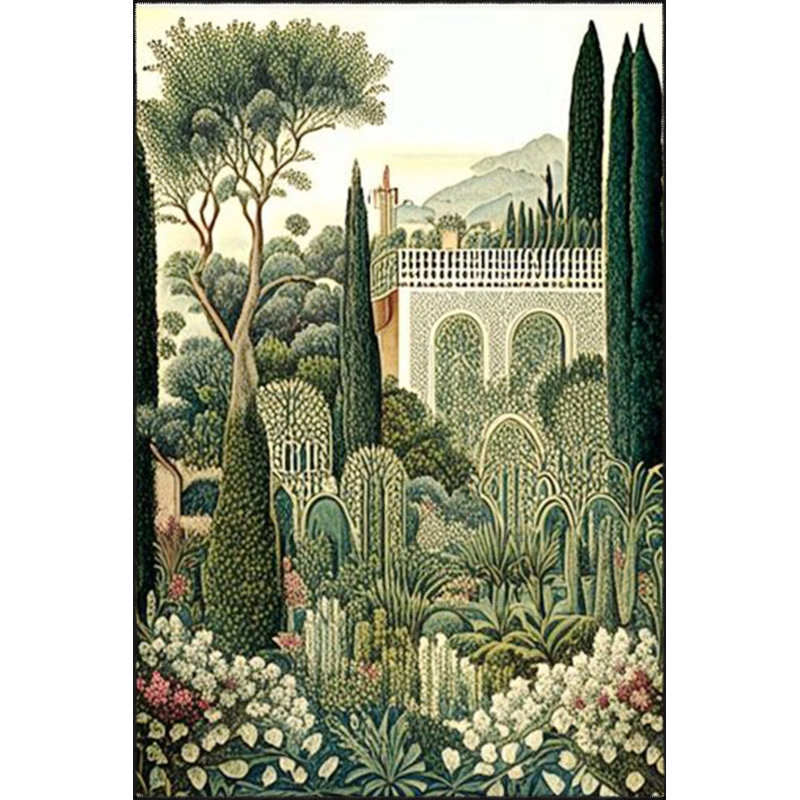 Tapis vert lavable à motif animal botanique vert, Rond 3 pi 4 po