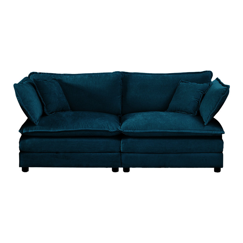 4 modulaires avec 2 places et repose-pieds en chenille bleue chaleureuse