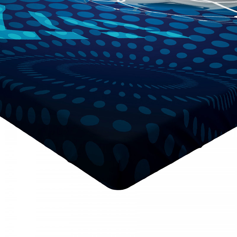 Twin Black and Blue Soccer Print Microfiber Fitted Sheet
